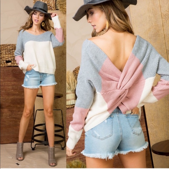 LAST 1! 5⭐️ Striped Colorblock Knot Sweater - Picture 5 of 7